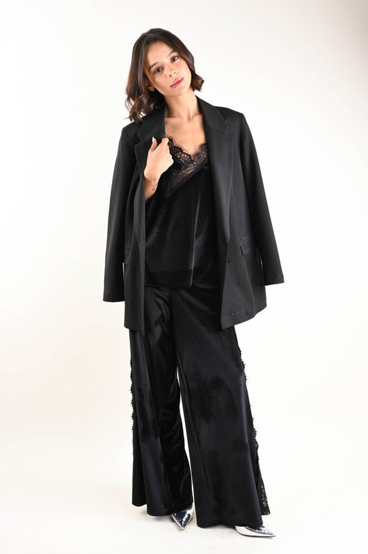 Широк панталон от дантела и кадифе